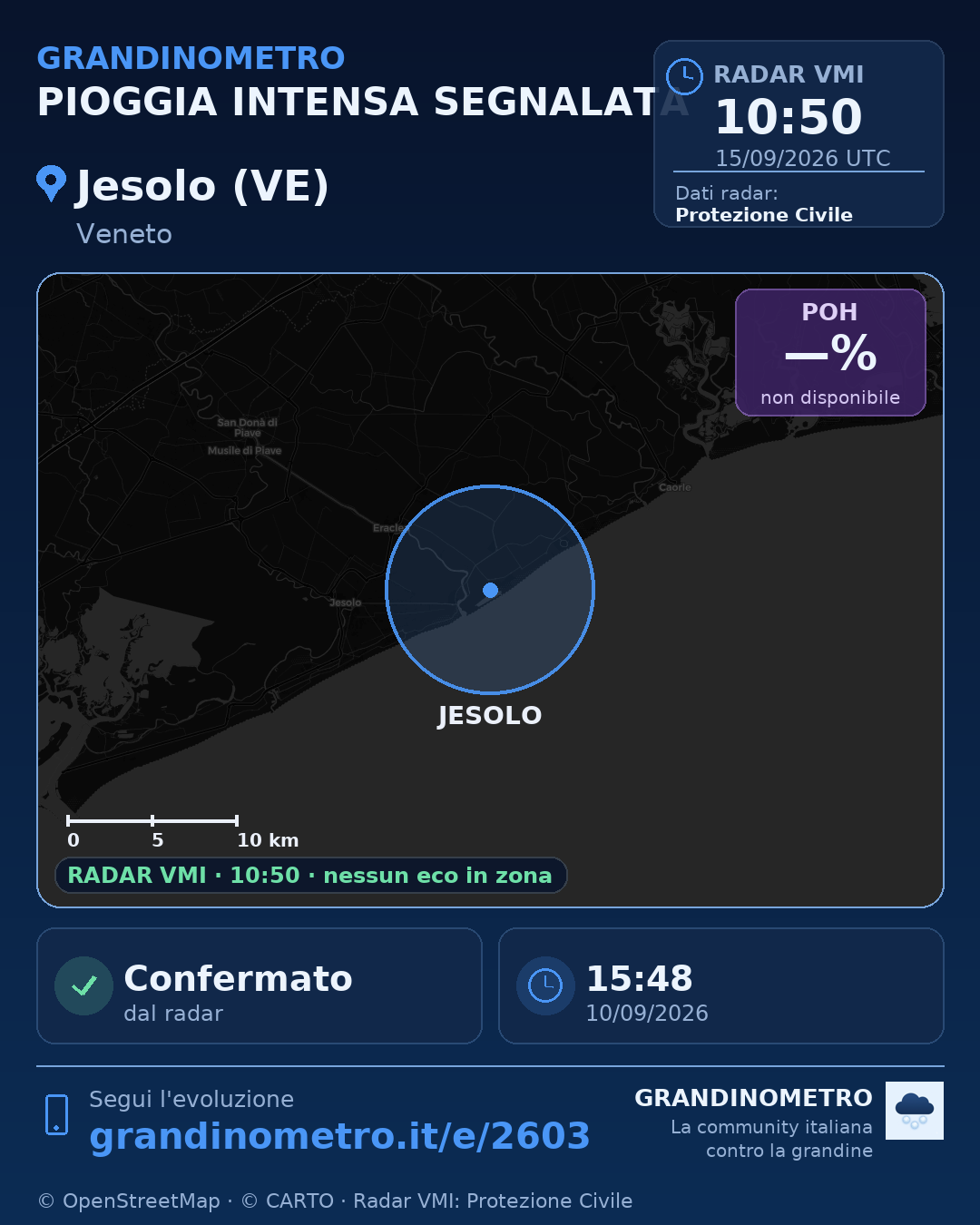 Mappa dell'evento: pioggia intensa a Jesolo (VE)