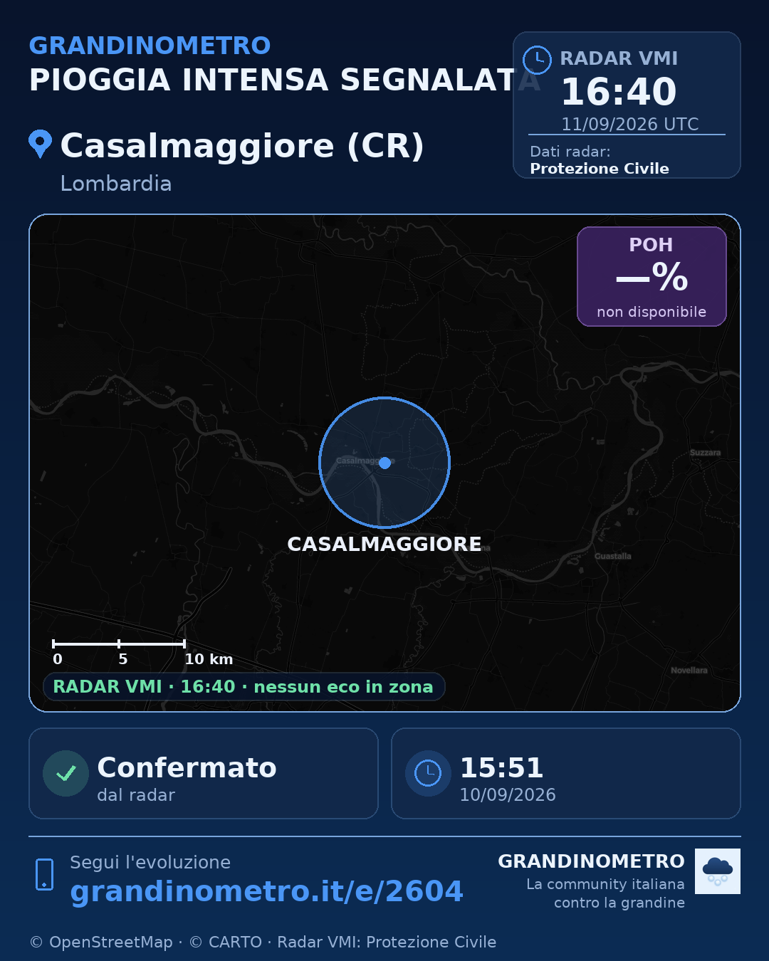 Mappa dell'evento: pioggia intensa a Casalmaggiore (CR)