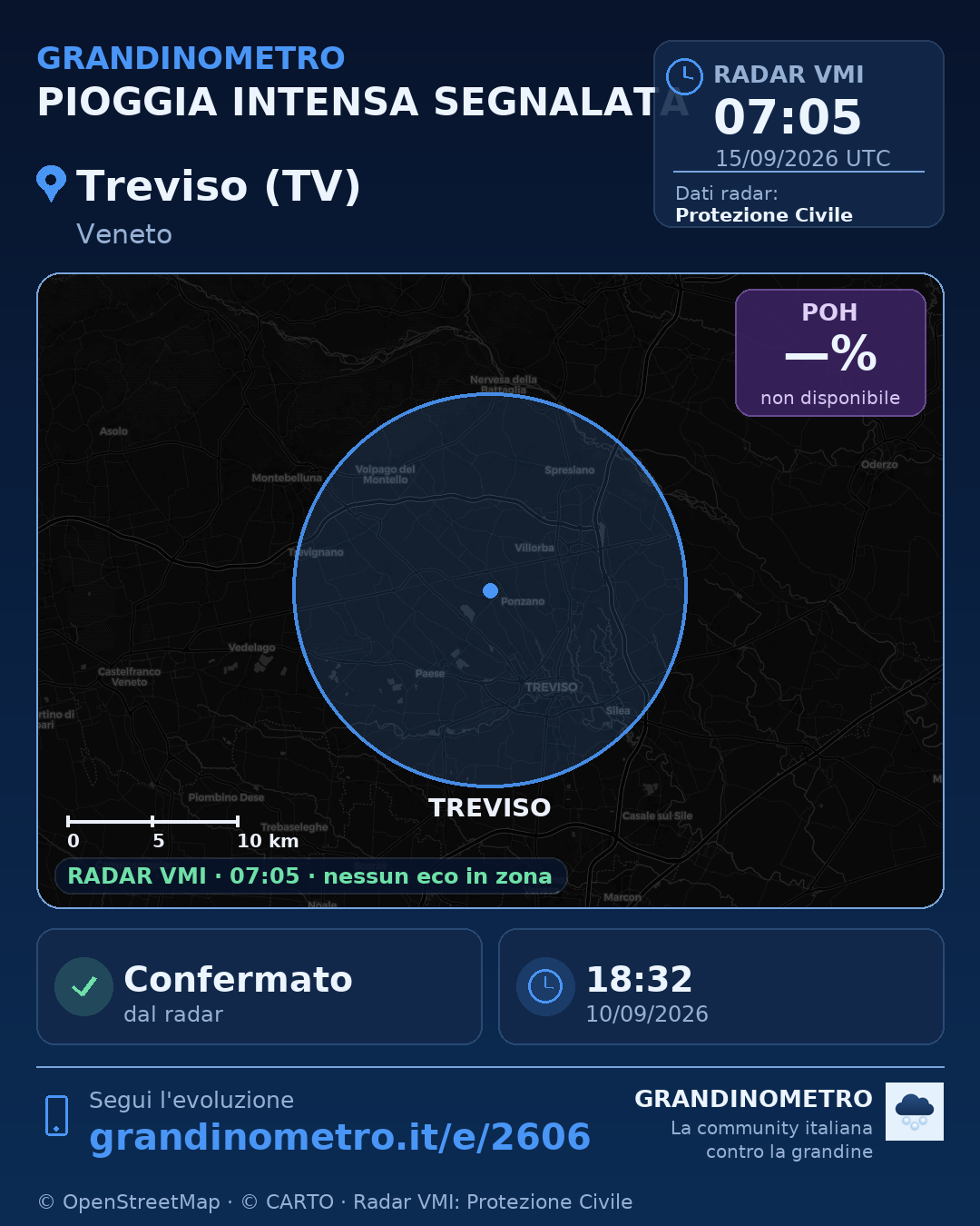 Mappa dell'evento: pioggia intensa a Treviso (TV)