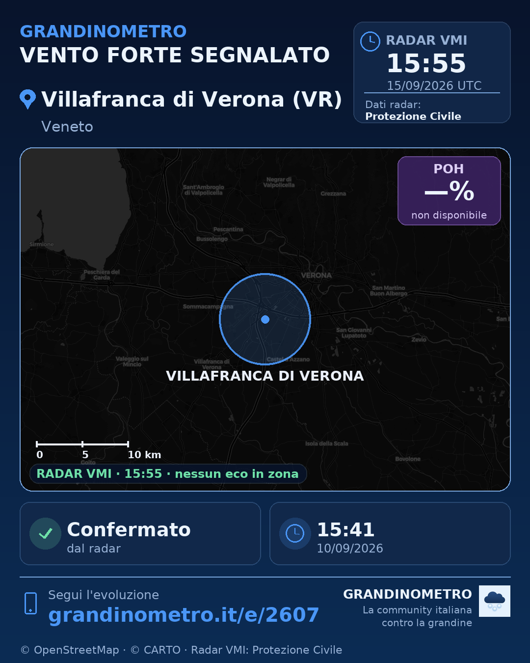 Mappa dell'evento: vento forte a Villafranca di Verona (VR)