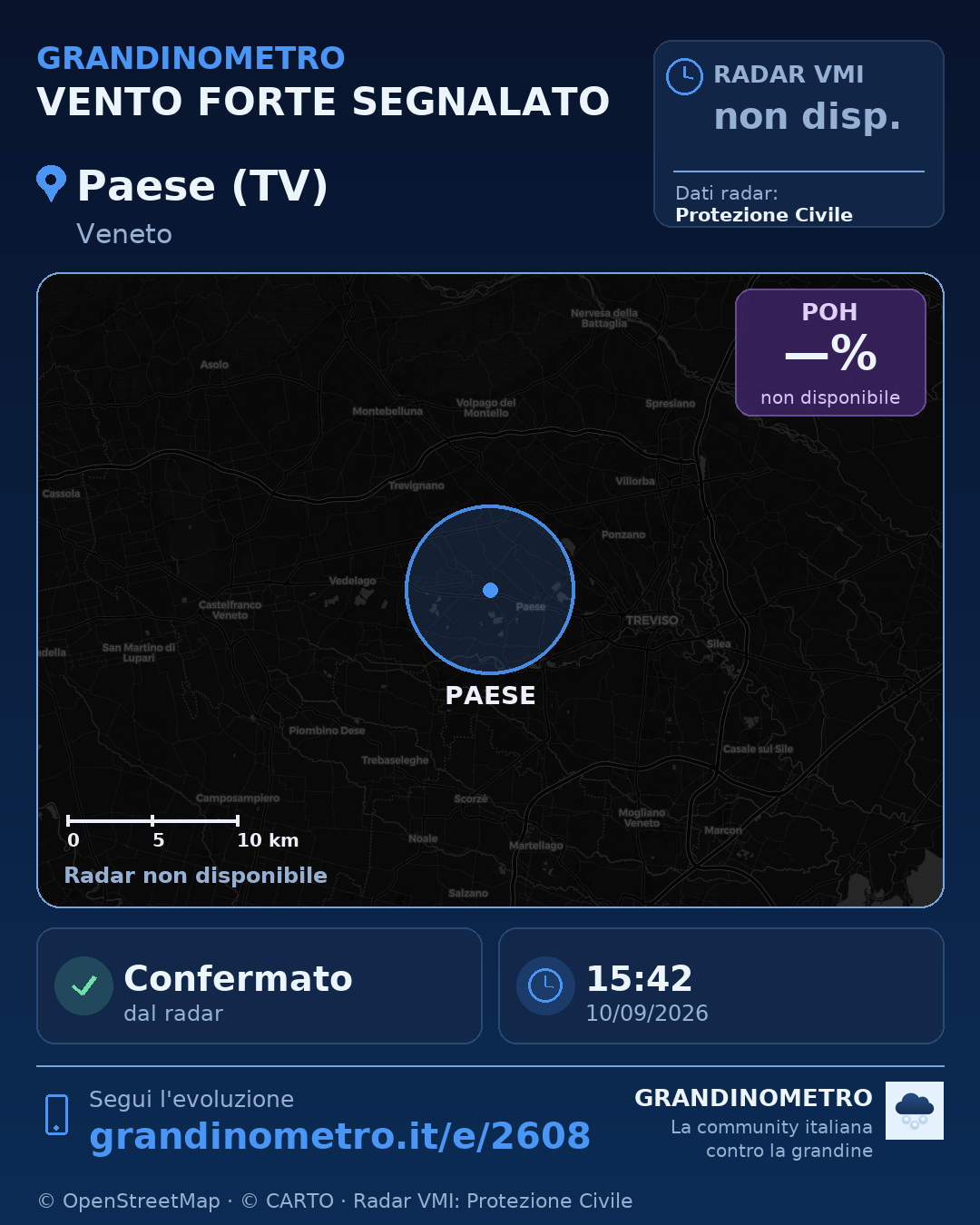 Mappa dell'evento: vento forte a Paese (TV)