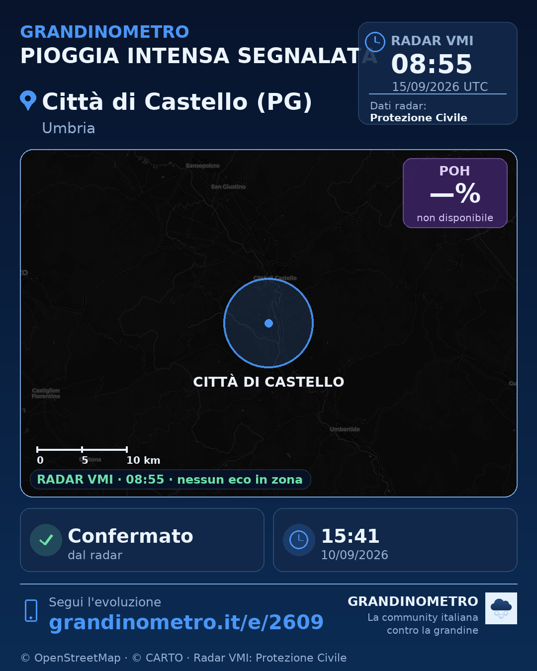 Mappa dell'evento: pioggia intensa a Città di Castello (PG)