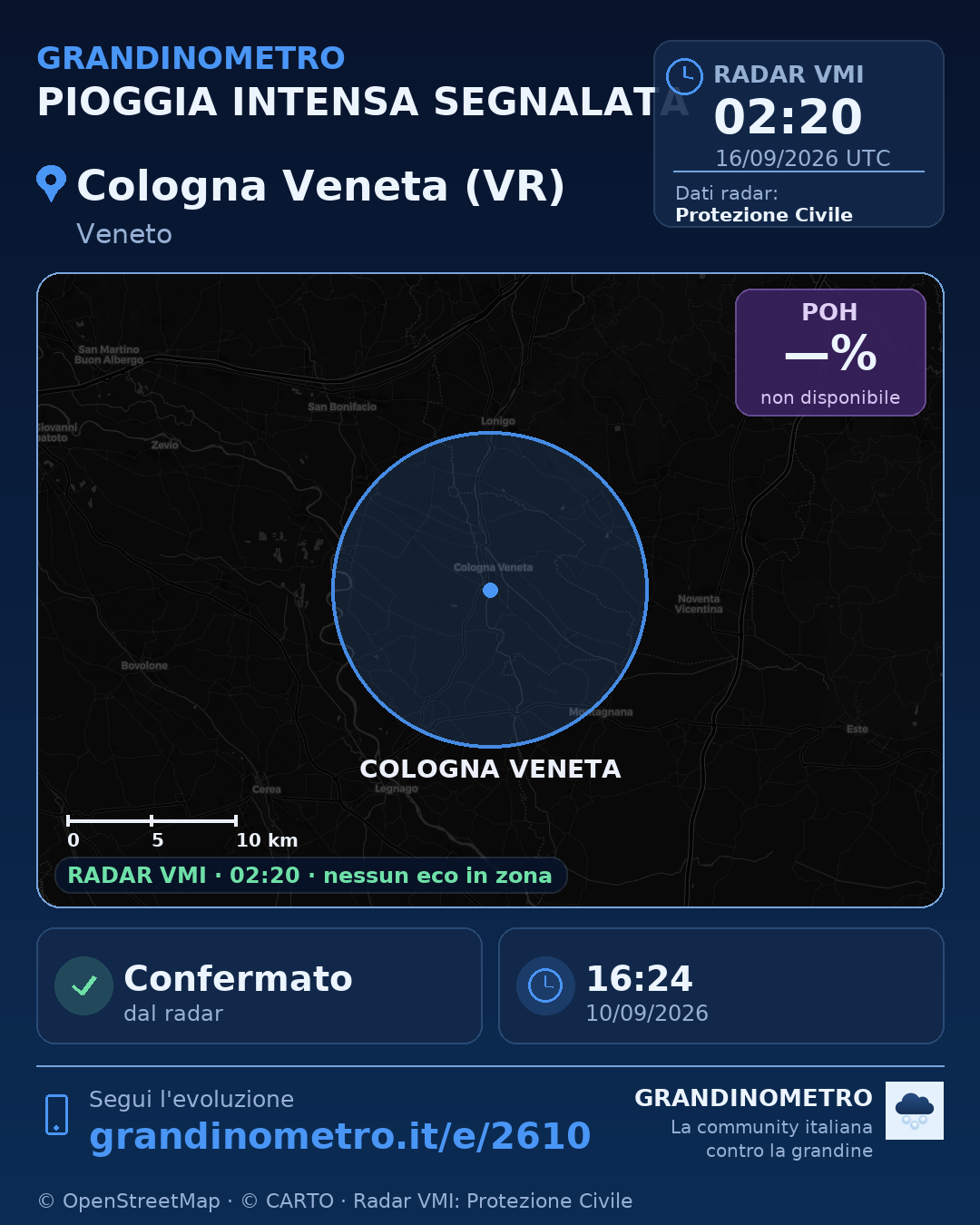 Mappa dell'evento: pioggia intensa a Cologna Veneta (VR)