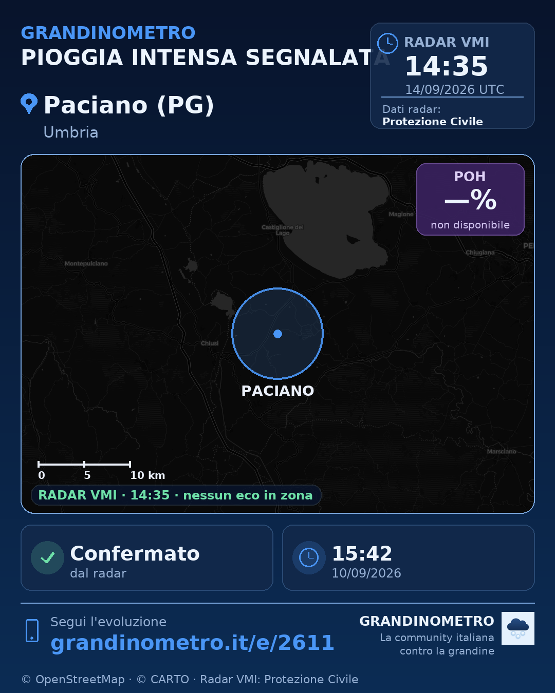 Mappa dell'evento: pioggia intensa a Paciano (PG)