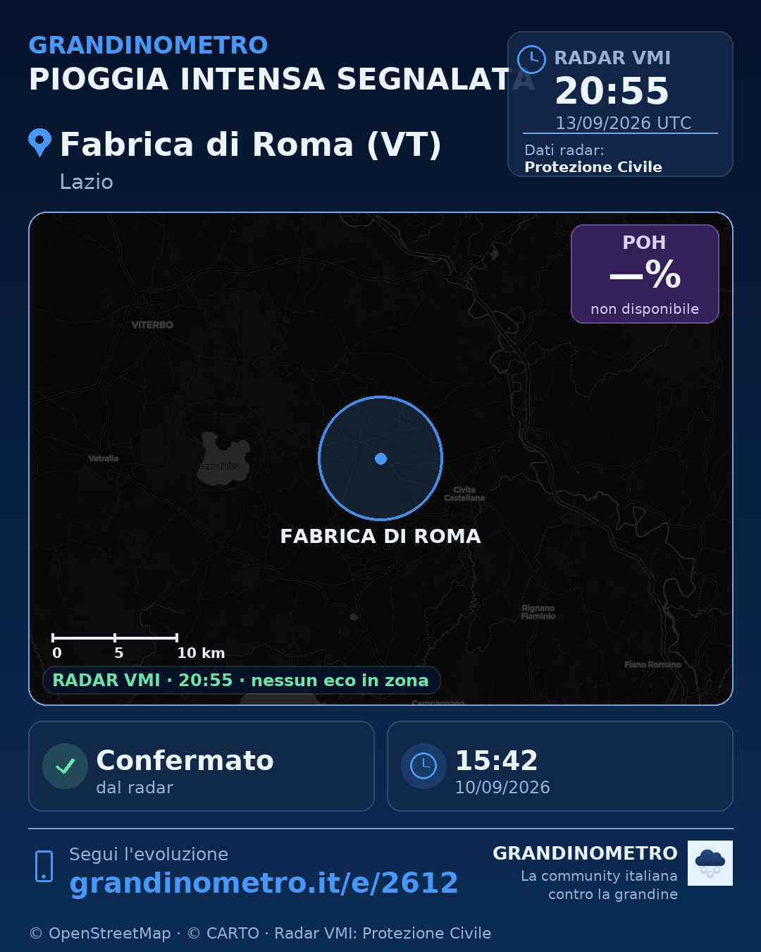 Mappa dell'evento: pioggia intensa a Fabrica di Roma (VT)