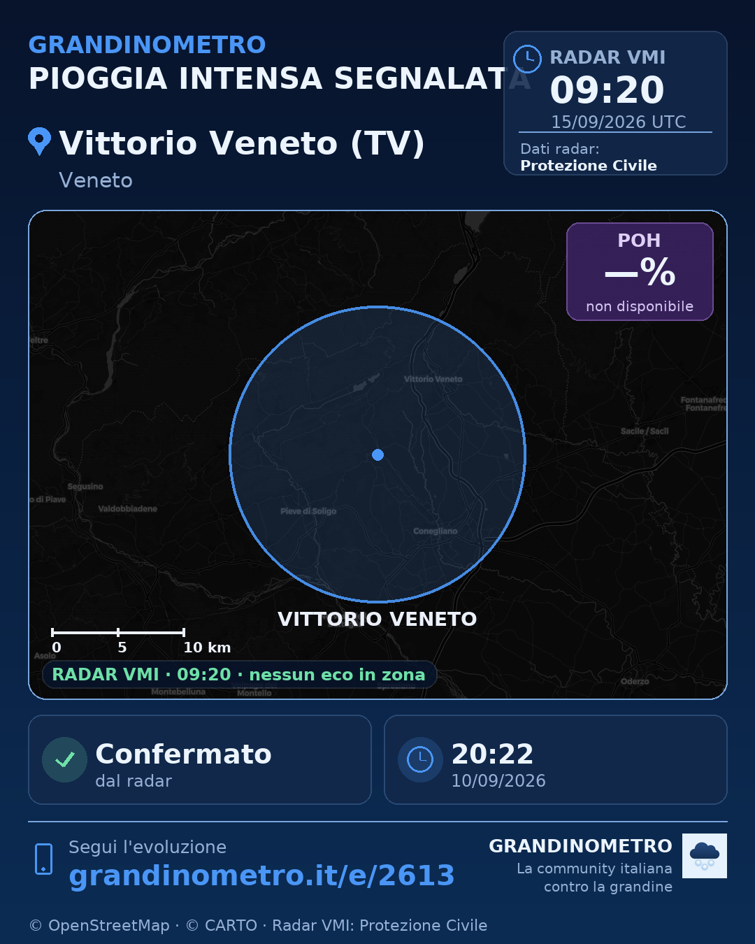 Mappa dell'evento: pioggia intensa a Vittorio Veneto (TV)