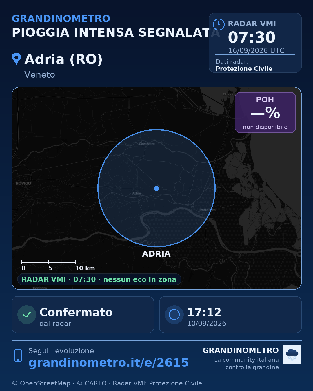 Mappa dell'evento: pioggia intensa ad Adria (RO)