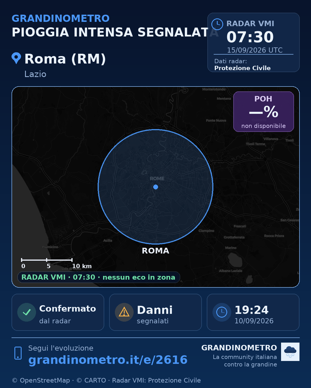 Mappa dell'evento: pioggia intensa a Roma (RM)