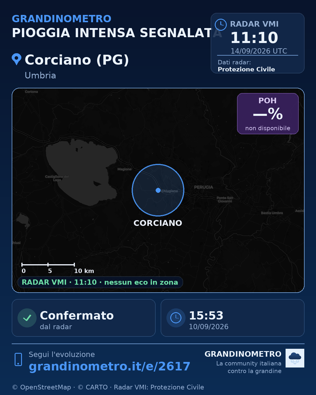 Mappa dell'evento: pioggia intensa a Corciano (PG)
