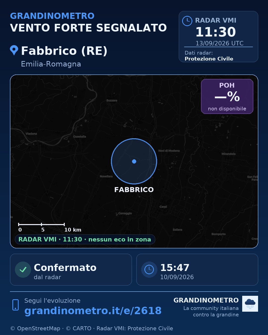 Mappa dell'evento: vento forte a Fabbrico (RE)