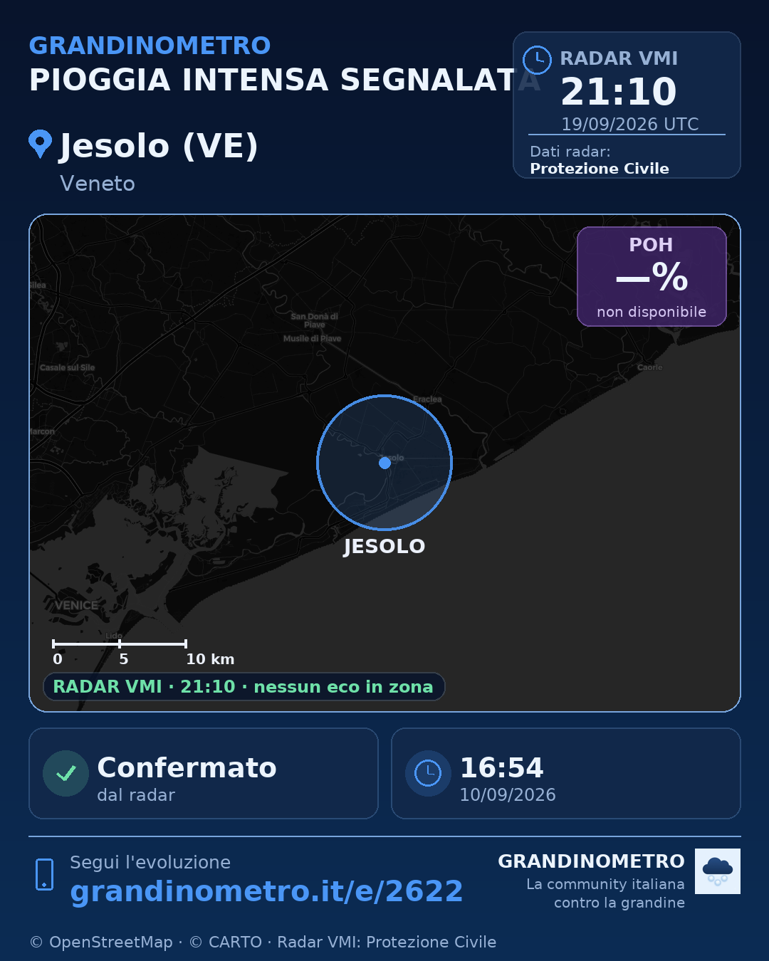 Mappa dell'evento: pioggia intensa a Jesolo (VE)