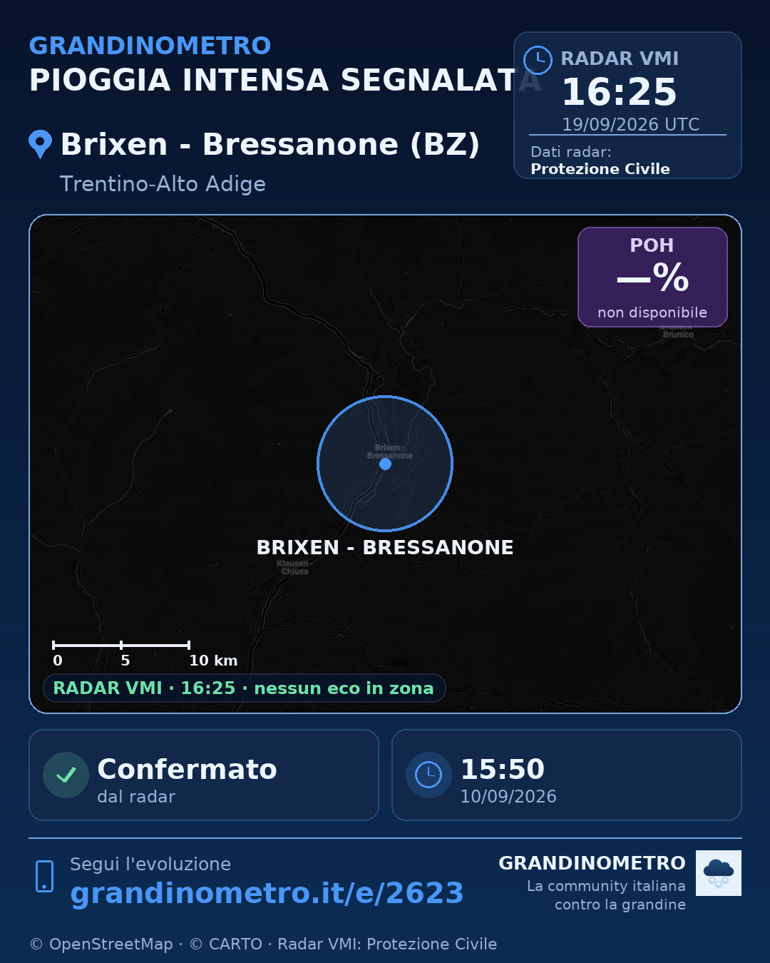 Mappa dell'evento: pioggia intensa a Brixen - Bressanone (BZ)