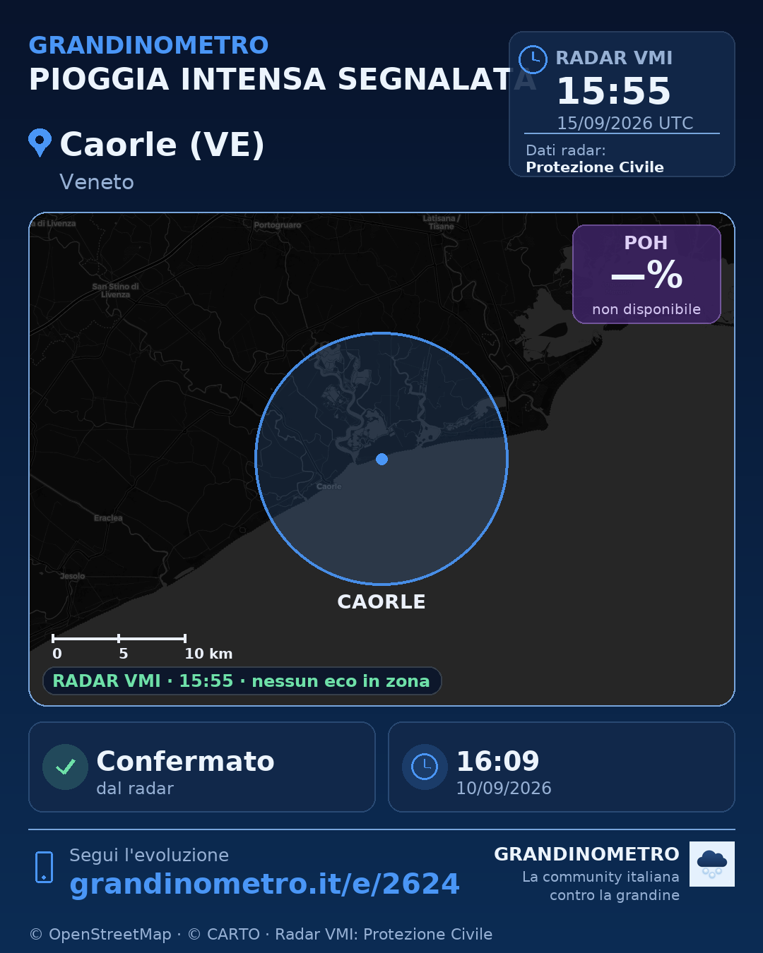 Mappa dell'evento: pioggia intensa a Caorle (VE)