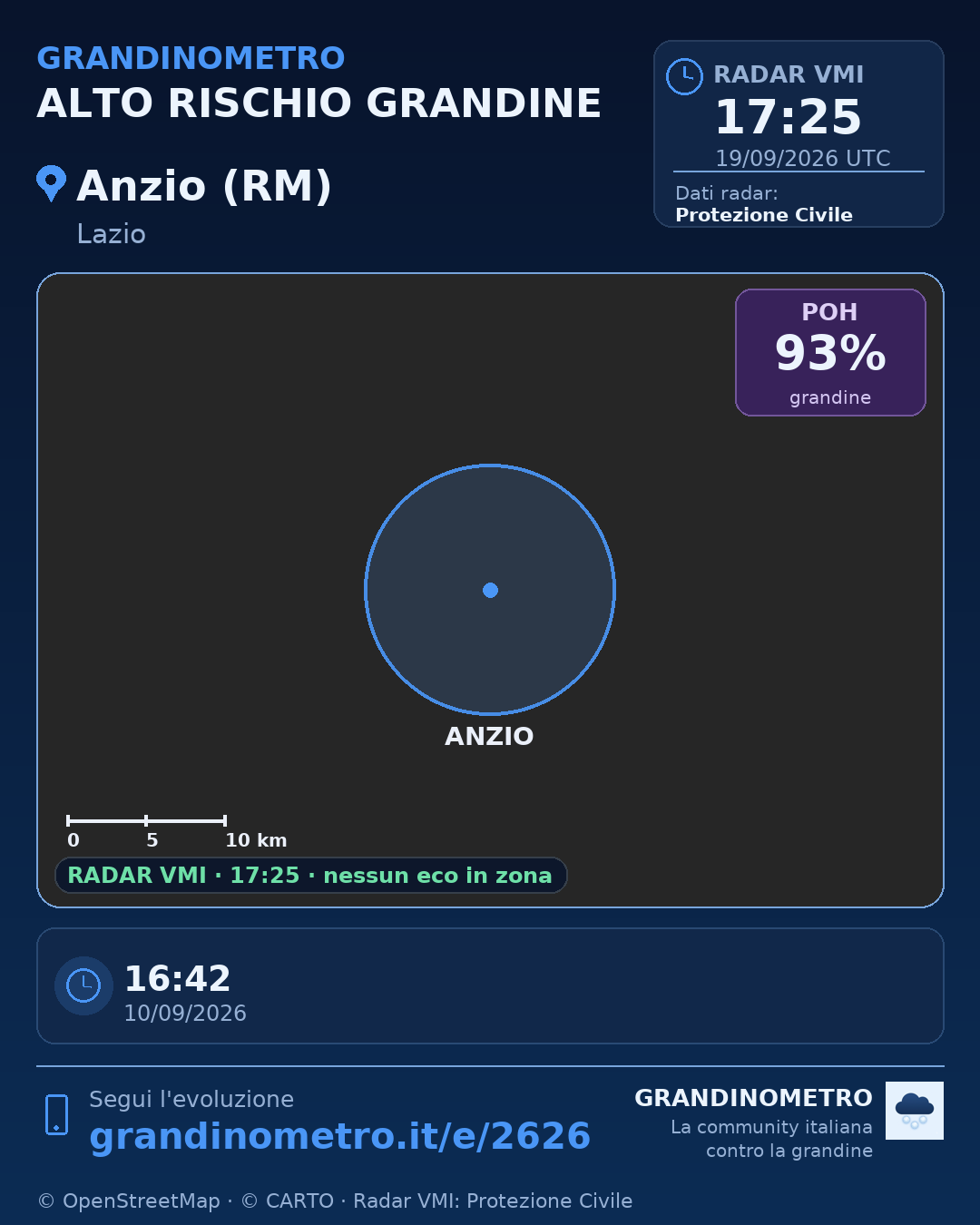Mappa dell'evento: grandine ad Anzio (RM)