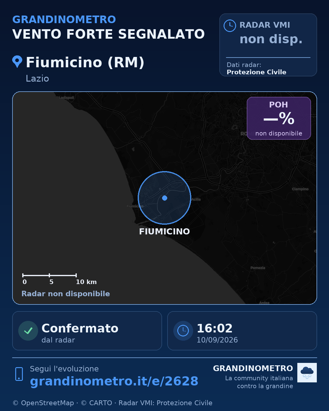 Mappa dell'evento: vento forte a Fiumicino (RM)