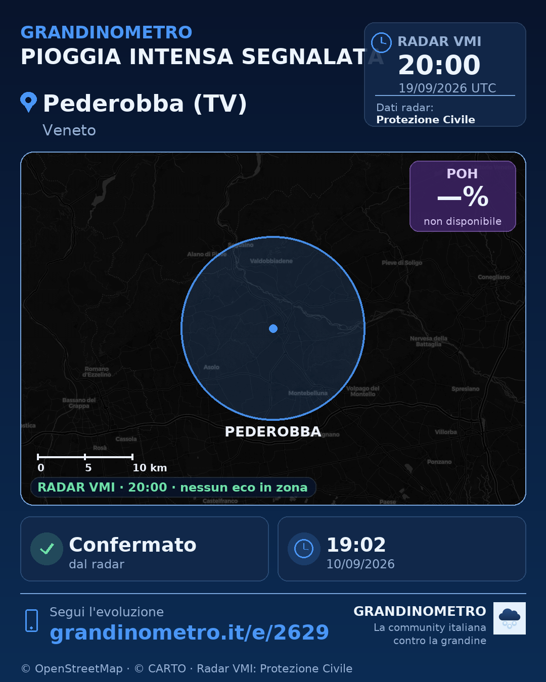 Mappa dell'evento: pioggia intensa a Pederobba (TV)