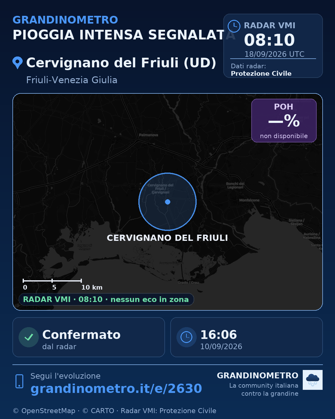 Mappa dell'evento: pioggia intensa a Cervignano del Friuli (UD)