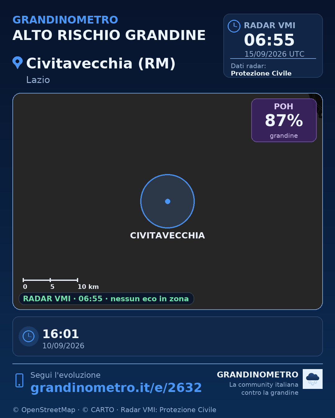 Mappa dell'evento: grandine a Civitavecchia (RM)