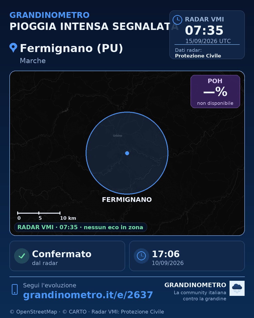 Mappa dell'evento: pioggia intensa a Fermignano (PU)