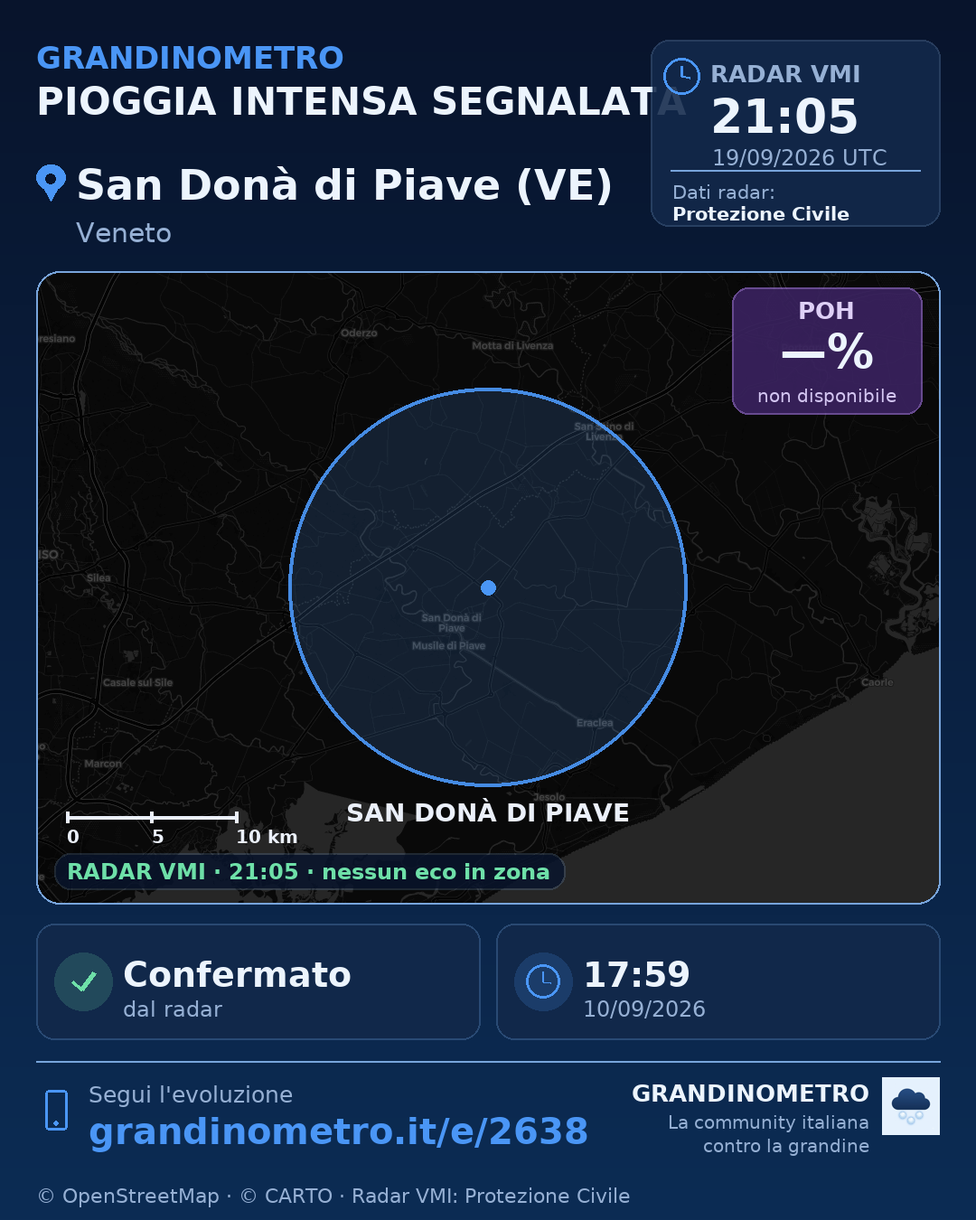 Mappa dell'evento: pioggia intensa a San Donà di Piave (VE)