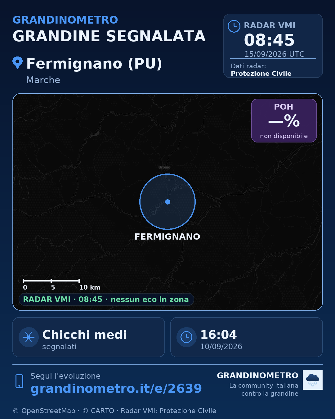Mappa dell'evento: grandine a Fermignano (PU)