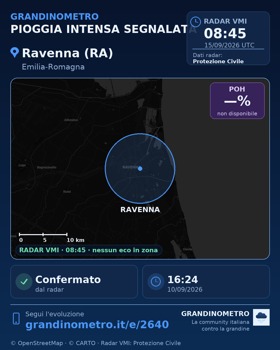 Mappa dell'evento: pioggia intensa a Ravenna (RA)