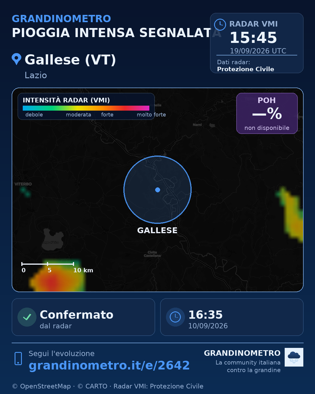 Mappa dell'evento: pioggia intensa a Gallese (VT)