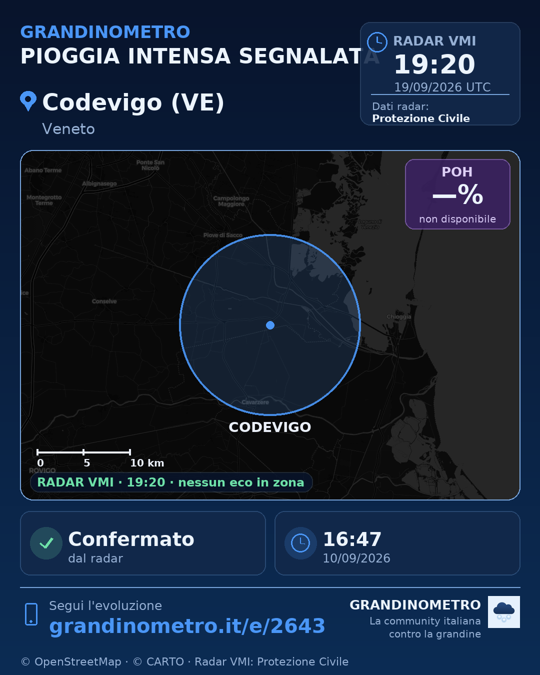 Mappa dell'evento: pioggia intensa a Codevigo (VE)