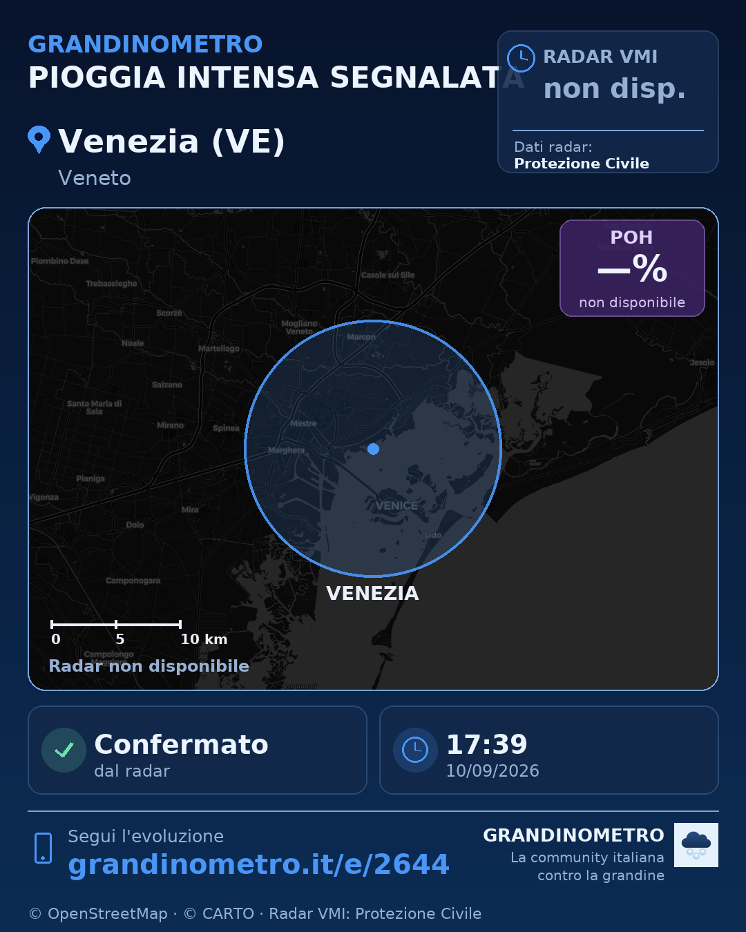 Mappa dell'evento: pioggia intensa a Venezia (VE)