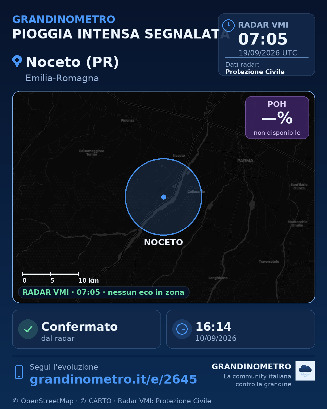 Mappa dell'evento: pioggia intensa a Noceto (PR)