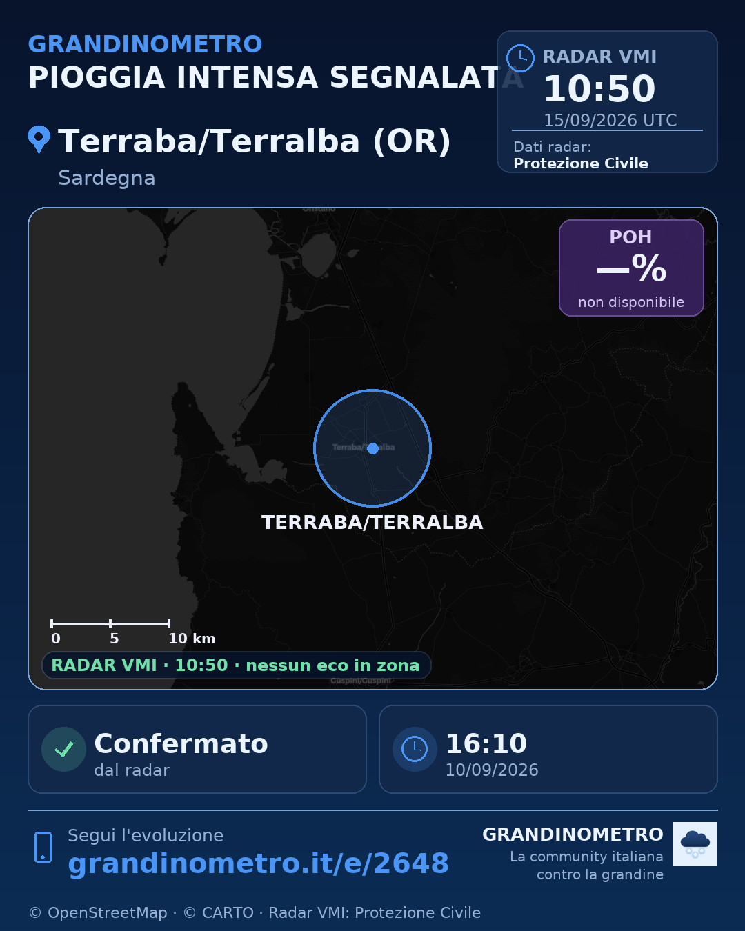Mappa dell'evento: pioggia intensa a Terraba/Terralba (OR)