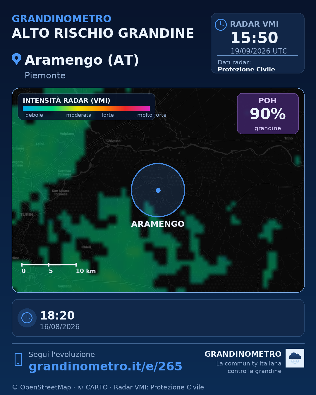 Mappa dell'evento: grandine ad Aramengo (AT)