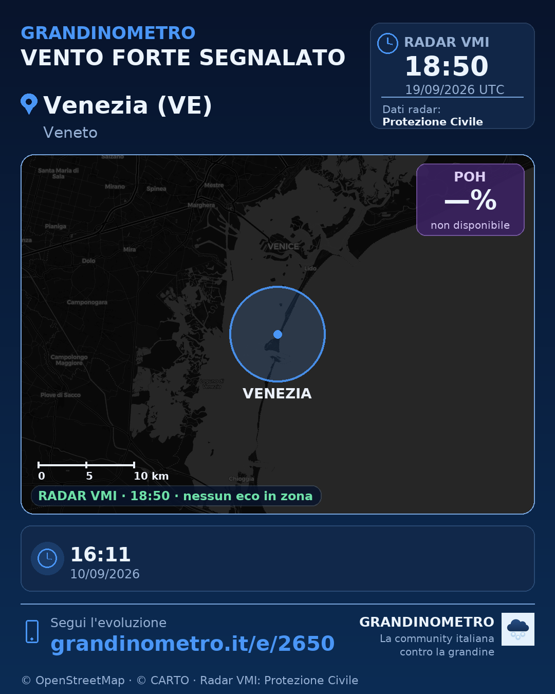 Mappa dell'evento: vento forte a Venezia (VE)