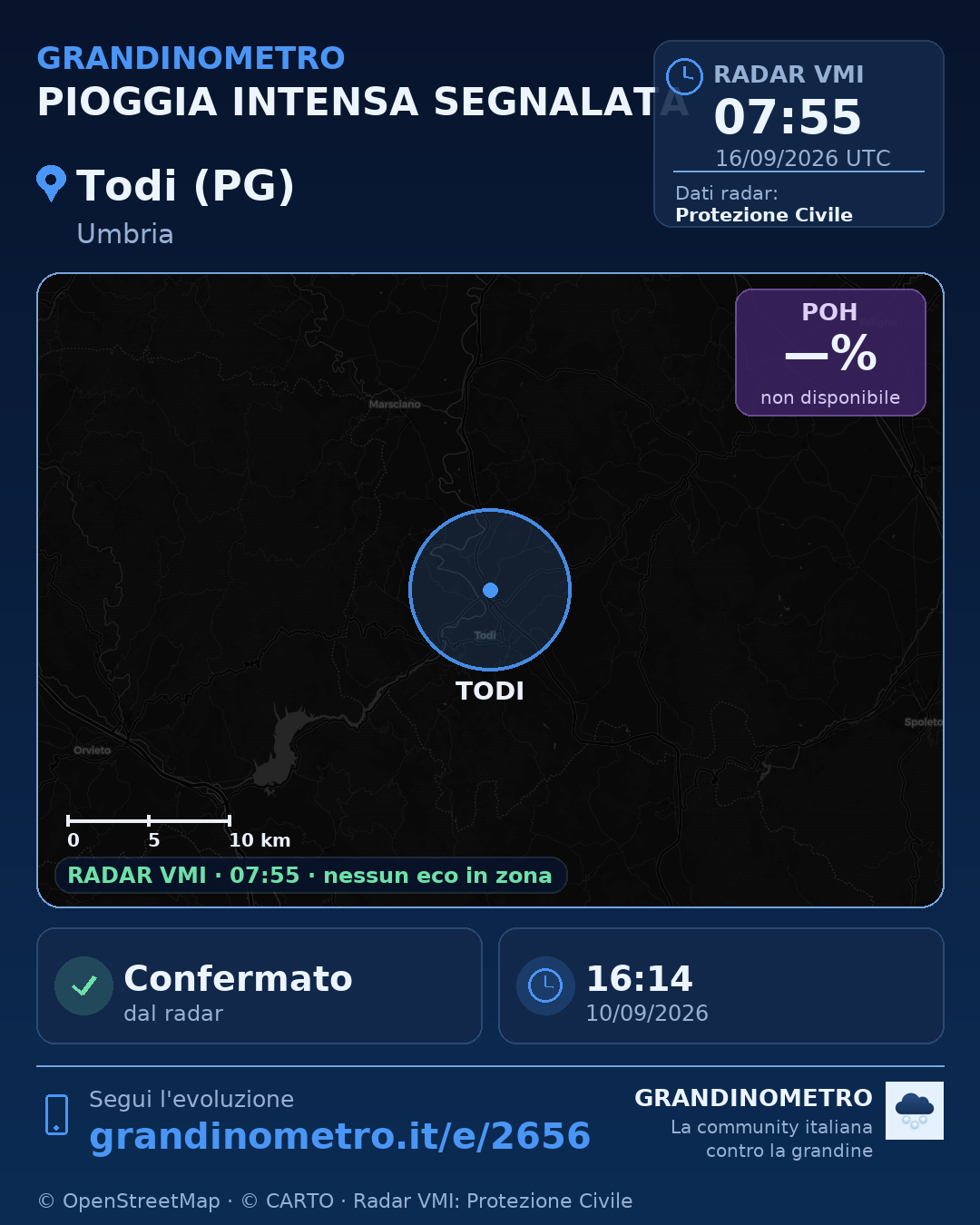 Mappa dell'evento: pioggia intensa a Todi (PG)