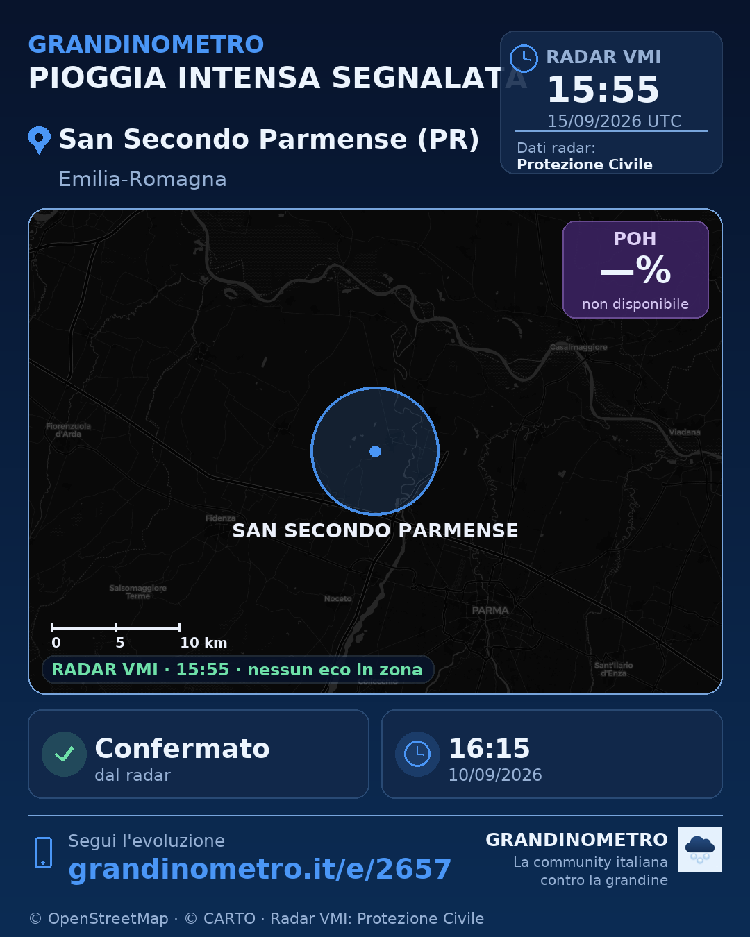 Mappa dell'evento: pioggia intensa a San Secondo Parmense (PR)