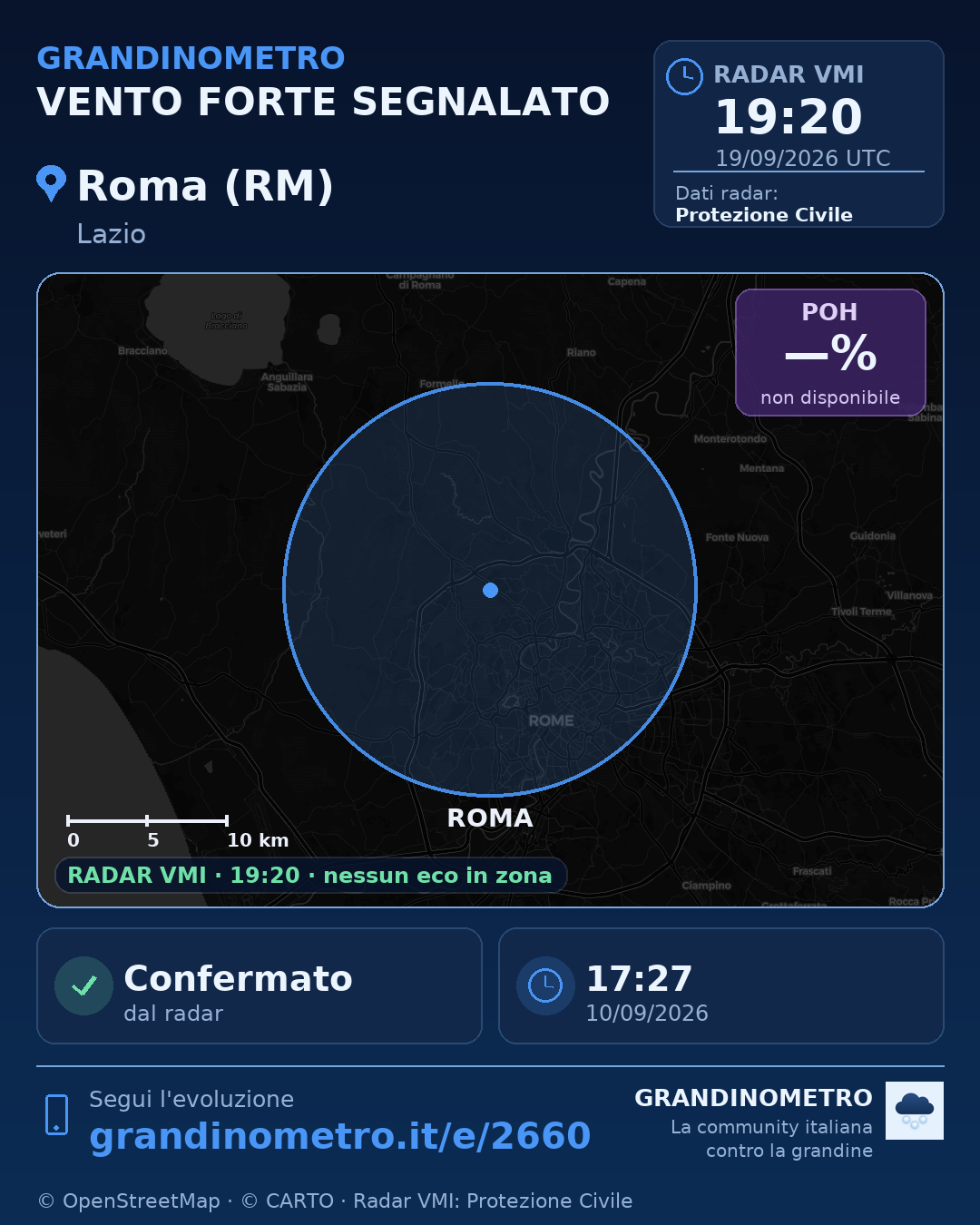 Mappa dell'evento: vento forte a Roma (RM)