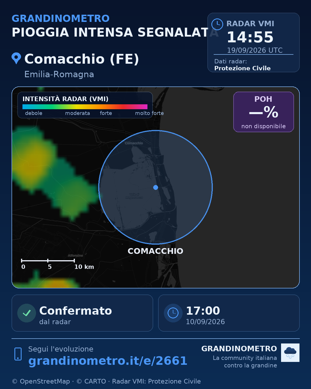 Mappa dell'evento: pioggia intensa a Comacchio (FE)