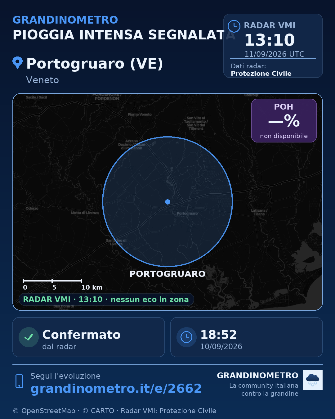 Mappa dell'evento: pioggia intensa a Portogruaro (VE)