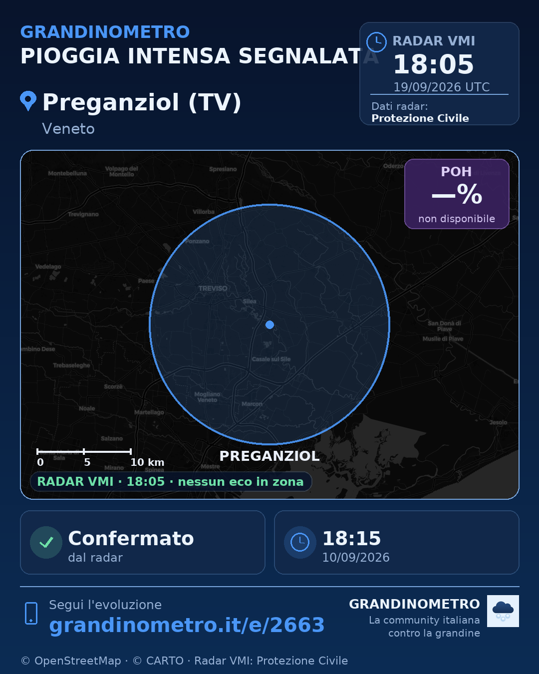 Mappa dell'evento: pioggia intensa a Preganziol (TV)