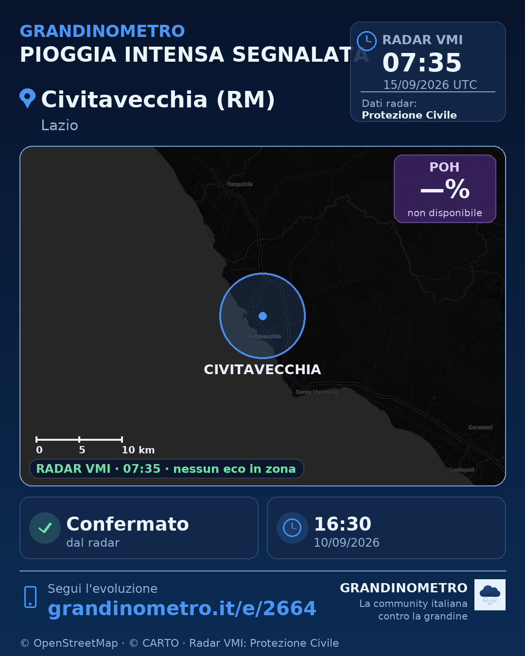 Mappa dell'evento: pioggia intensa a Civitavecchia (RM)