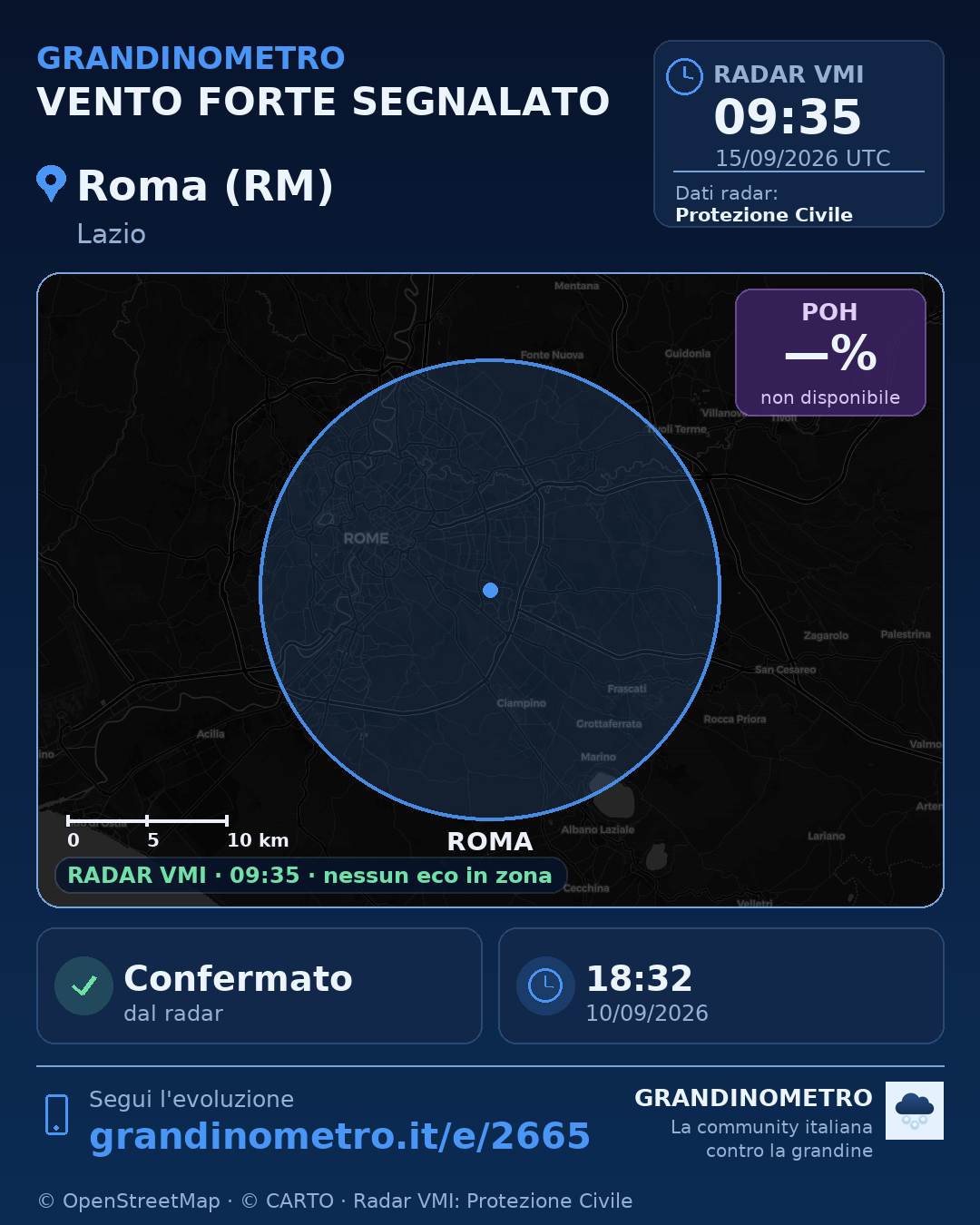 Mappa dell'evento: vento forte a Roma (RM)