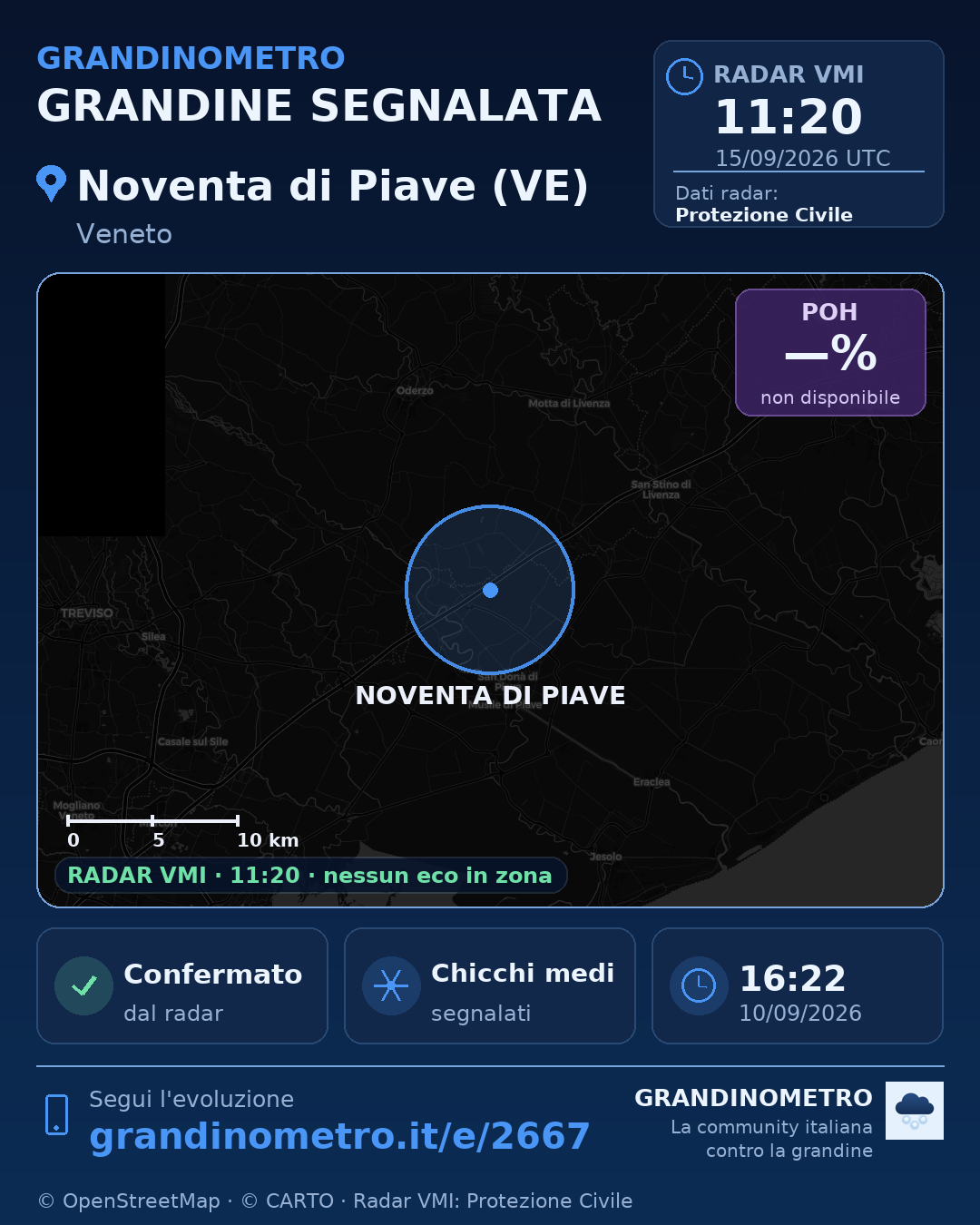Mappa dell'evento: grandine a Noventa di Piave (VE)