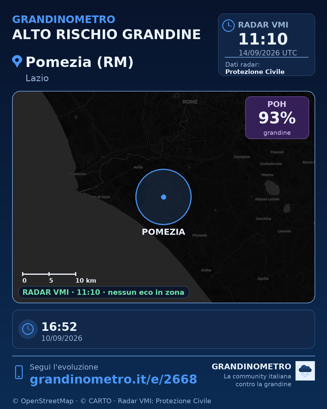Mappa dell'evento: grandine a Pomezia (RM)