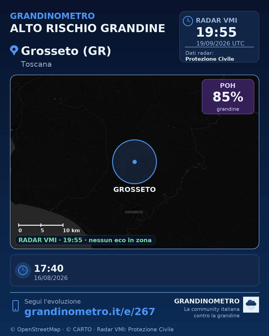Mappa dell'evento: grandine a Grosseto (GR)