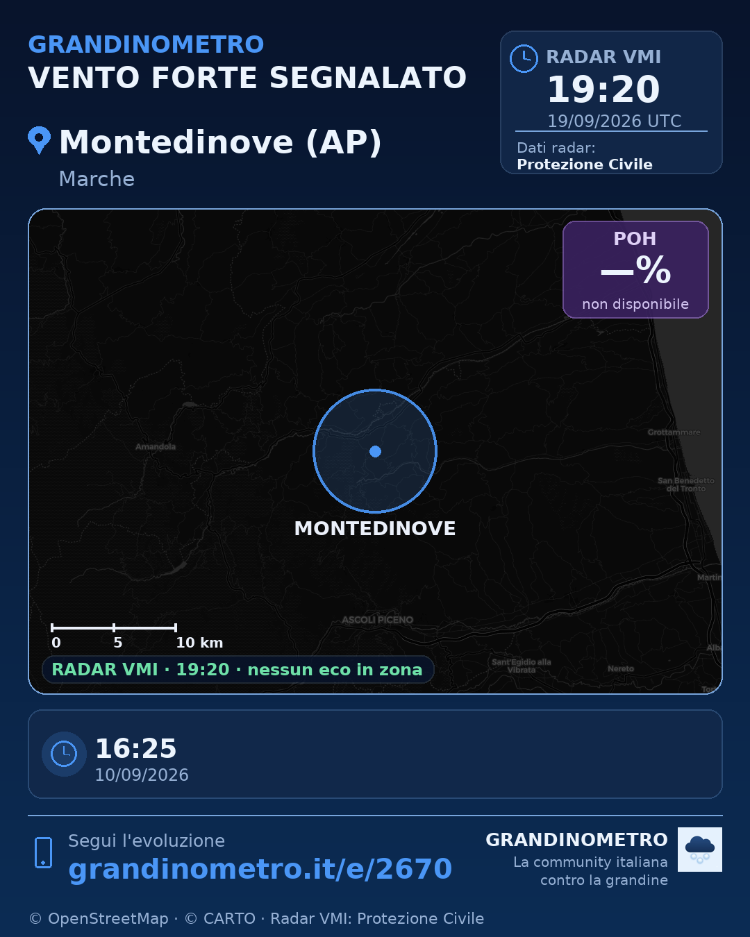 Mappa dell'evento: vento forte a Montedinove (AP)