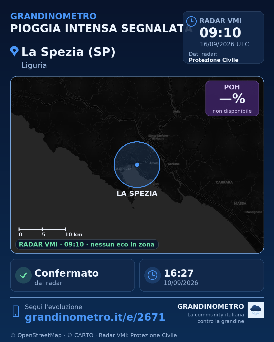 Mappa dell'evento: pioggia intensa a La Spezia (SP)
