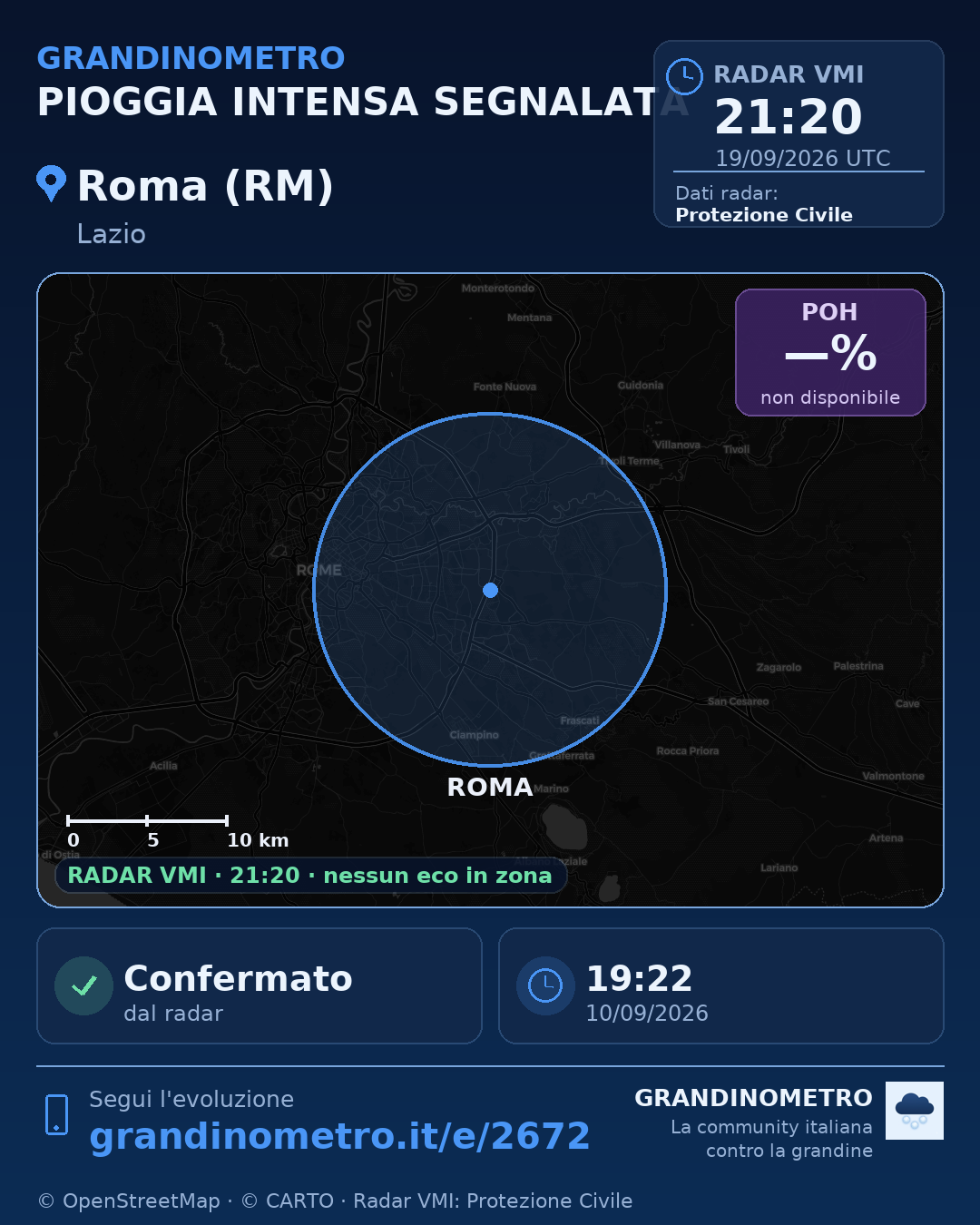 Mappa dell'evento: pioggia intensa a Roma (RM)