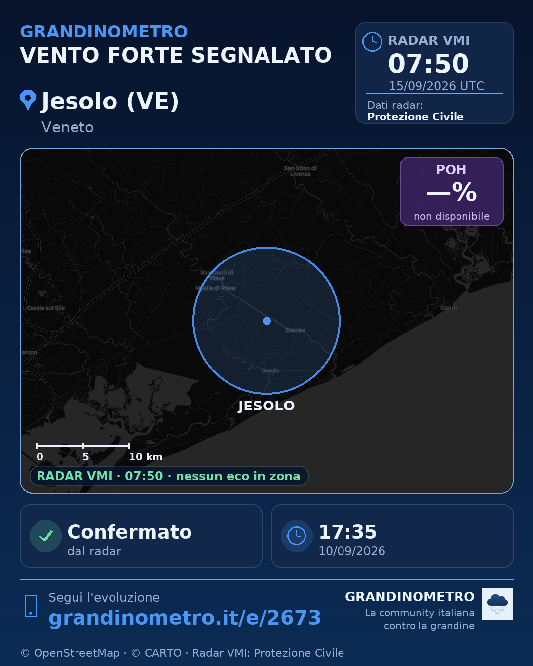 Mappa dell'evento: vento forte a Jesolo (VE)