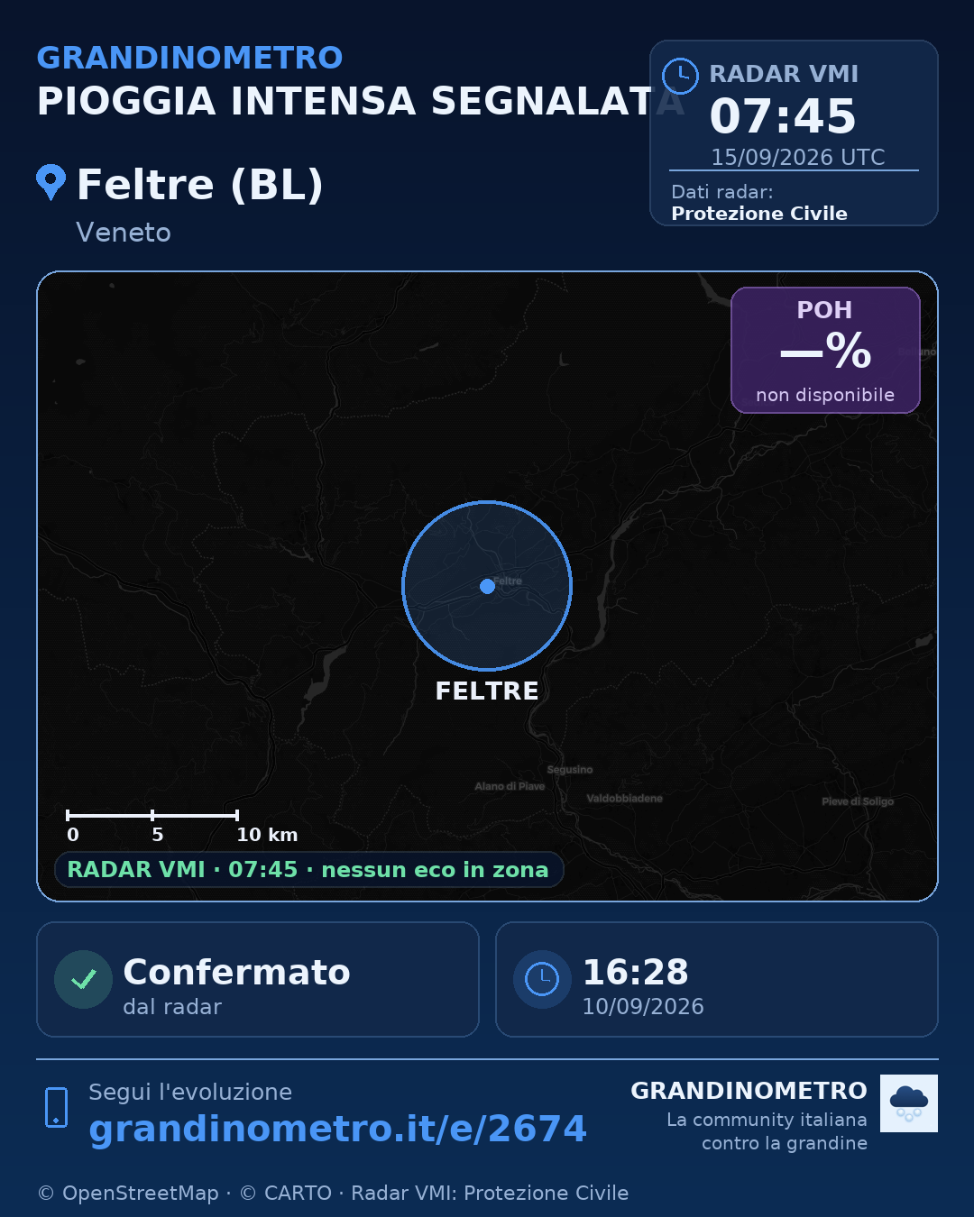 Mappa dell'evento: pioggia intensa a Feltre (BL)