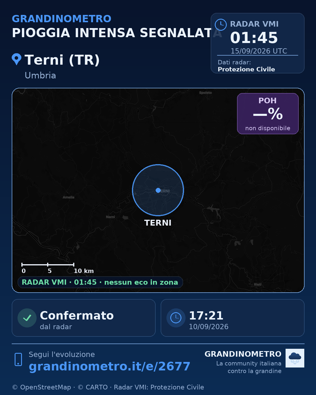 Mappa dell'evento: pioggia intensa a Terni (TR)